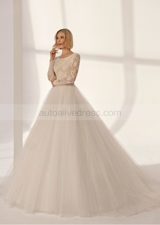 Boat Neck Ivory Lace Tulle V Back Gorgeous Wedding Dress